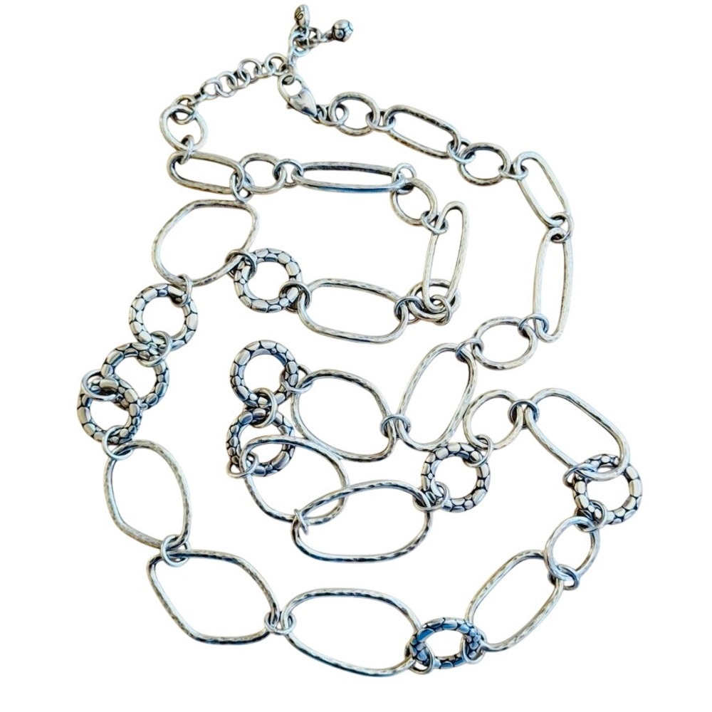 Brighton Pebble Chain Necklace Silver Plated Genuine Long Link Retired 36"L